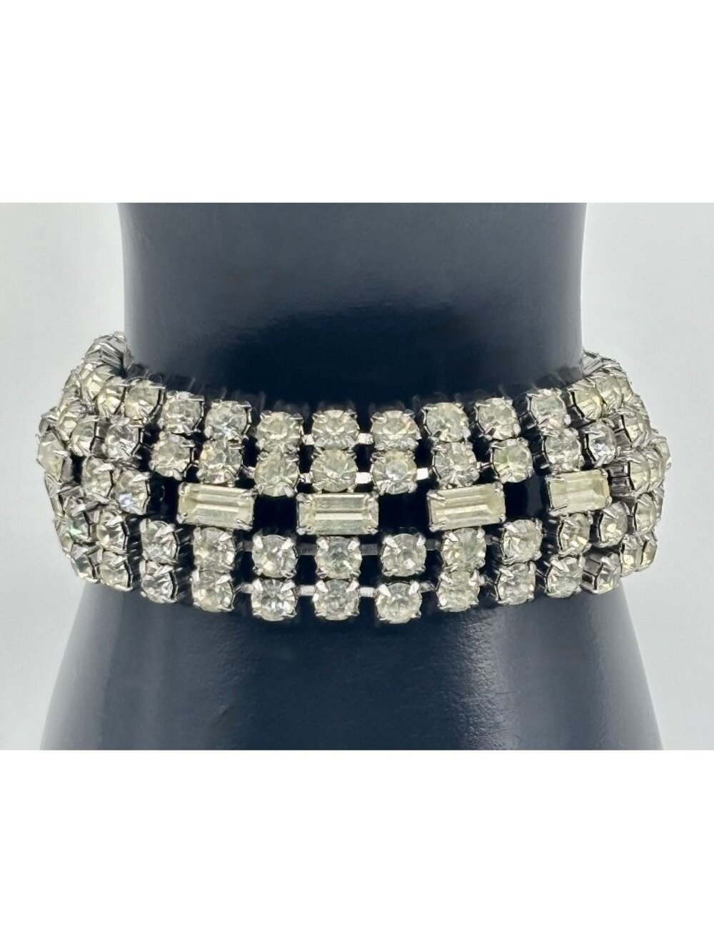 Vintage Clear Rhinestone Domed Bracelet Silver-Tone In the Manner of Wirth of CA